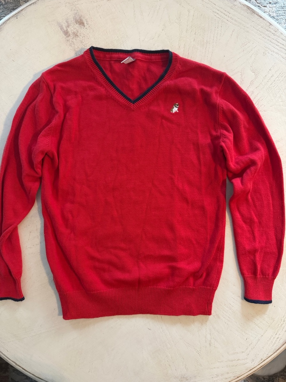 Janie and Jack Red V-Neck Sweater with Navy Trim size 8